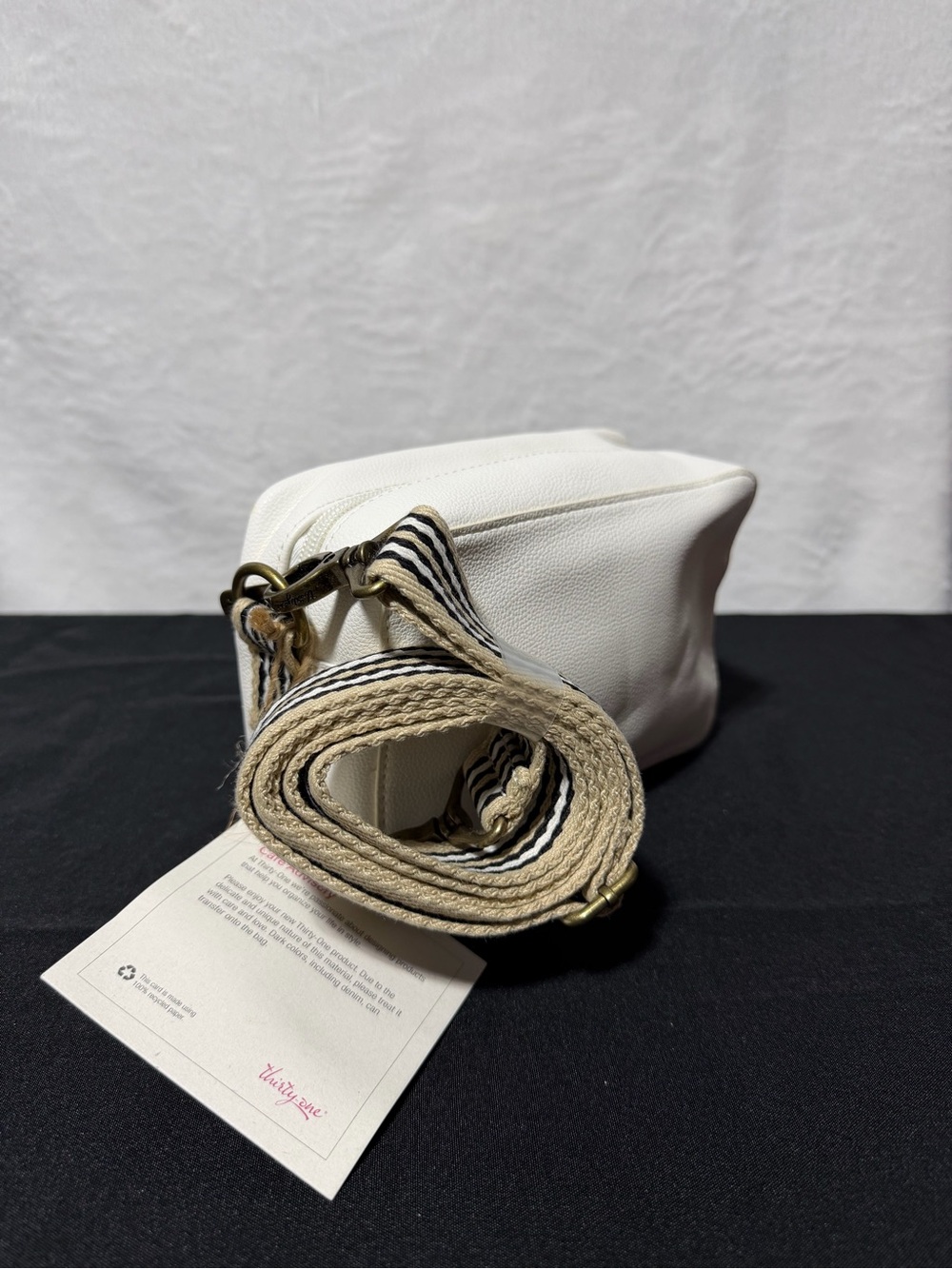 thirty-one White Crossbody with Striped Canvas Strap